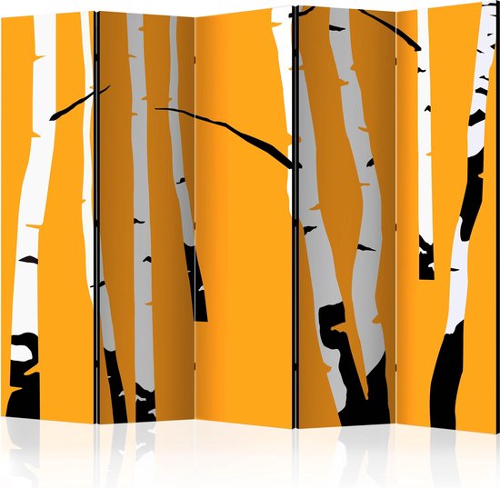 Kamerscherm - Scheidingswand - Vouwscherm - Birches on the orange background II [Room Dividers] 225x172 - Artgeist Vouwscherm