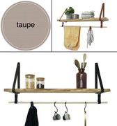 Plankje Roe 98cm - Handles and more® | TAUPE (Complete set: leren plankdragers + plank eikenhout + roede)