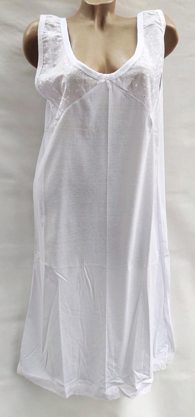 Dames katoenen nachthemd mouwloze met borduursel M 38-40 wit | bol.com