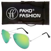 Fako Fashion® - Lunettes de pilote Kinder - Lunettes de soleil aviateur - Argent - Vert