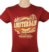 T Shirt ByKemme Maroon World Famous Amsterdam The Proud Capitol of the Netherlands Heldhaftig Vastberaden Barmhartig Established MCCLXXV Unisex Maat - XL
