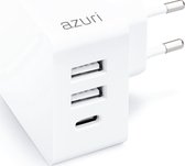 Azuri smartphone thuislader met 2x USB-A & 1x USB-C - Wit