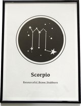 Canvas wanddecoratie sterrenbeeld Schorpioen-horoscoop-schilderij-zwart-wit-40x30