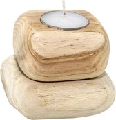 2x Elegante stoere houten kaarsenhouder houtsteen lichtbruin 'Jim' Lumbuck - waxinelichthouder S