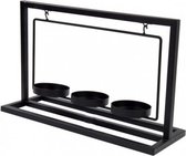 Metalen theelichthouder/waxinelichthouder langwerpig 3 kaarsjes 30 x 10 x 19 cm - Woonaccessoires/woondecoraties kaarsenhouders