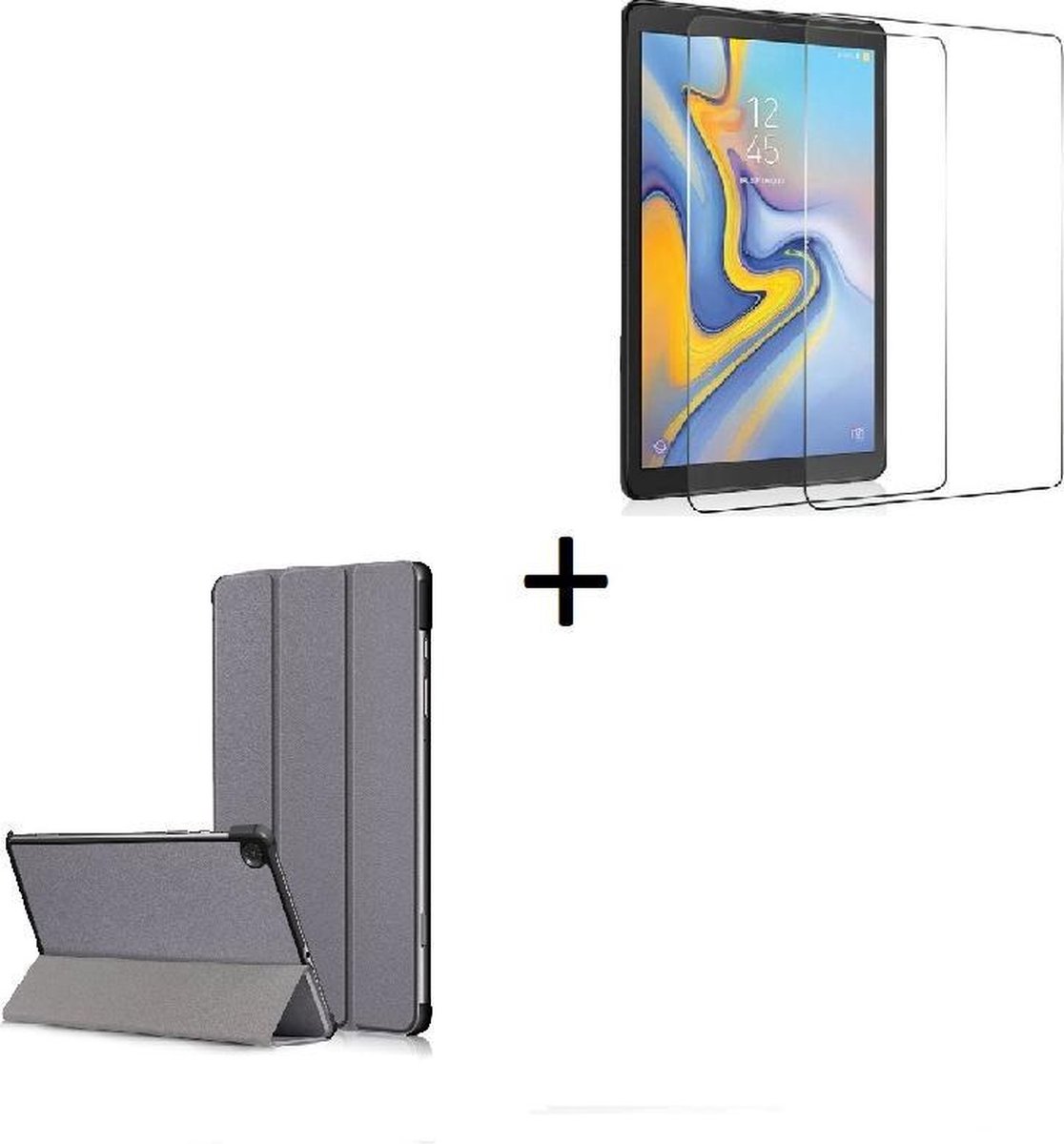 Geschikt voor Samsung Galaxy Tab S6 Lite hoes - Tab S6 lite Screenprotector - Tri fold book case Back Cover met stand Grijs + Tempered Gehard Glas / Glazen screenprotector