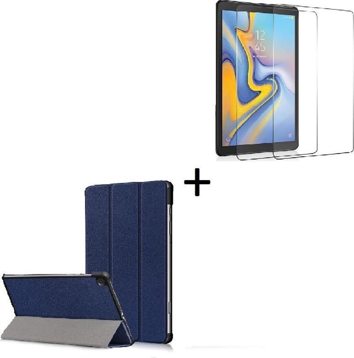 Geschikt voor Samsung Galaxy Tab S6 Lite Hoesje - Samsung Tab S6 Lite Tri fold book case hoesje Back Cover met stand Blauw + Tempered Gehard Glas / Glazen screenprotector