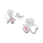 Joy|S - Zilveren triple hart oorbellen roze met zirkonia klaver oorknoppen