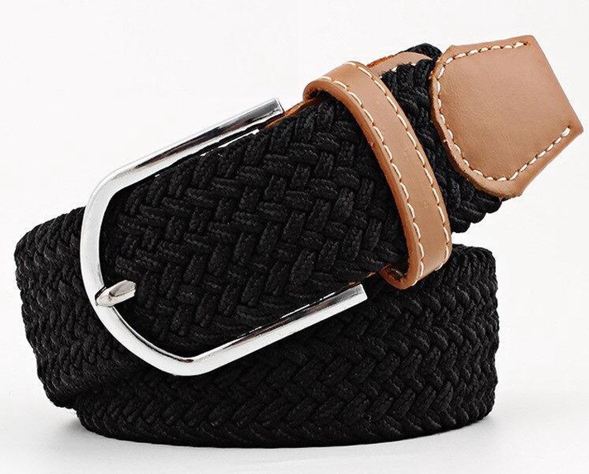 HJZHII 110 cm Elastische Gevlochten Riem voor Heren en Dames - Stoffen Stretchriem, Zwart, 112*3.4cm/ 44.1*1.3in