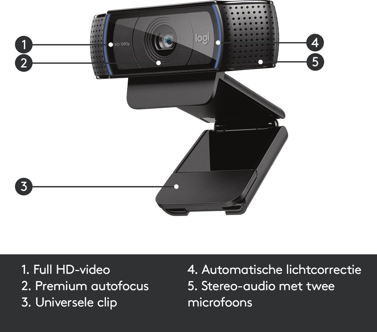 Logitech C920 HD Pro Webcam: Full HD 1080p met stereogeluid thumbnail 2