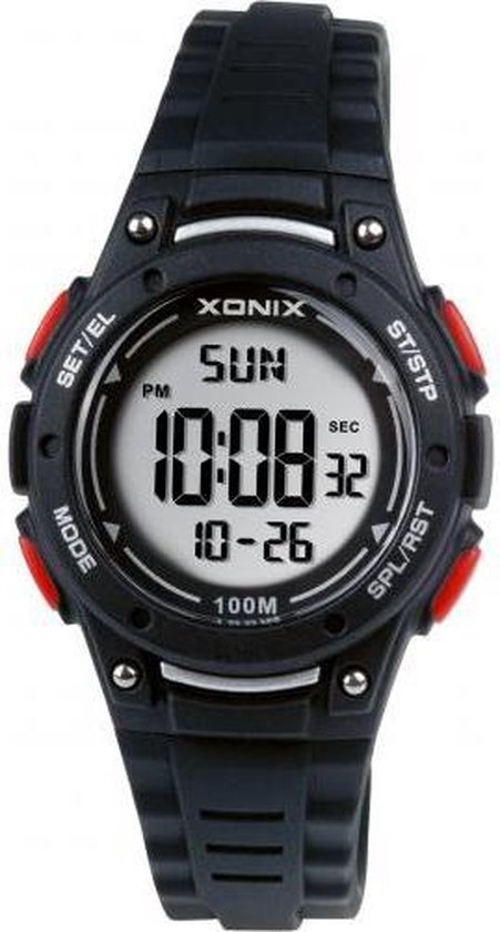 Zwart/zilver Xonix digitaal kinder horloge waterdicht