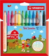 STABILO Trio Jumbo - Viltstift - Met Extra Dikke Punt 3,0 mm - Etui met 12 kleuren