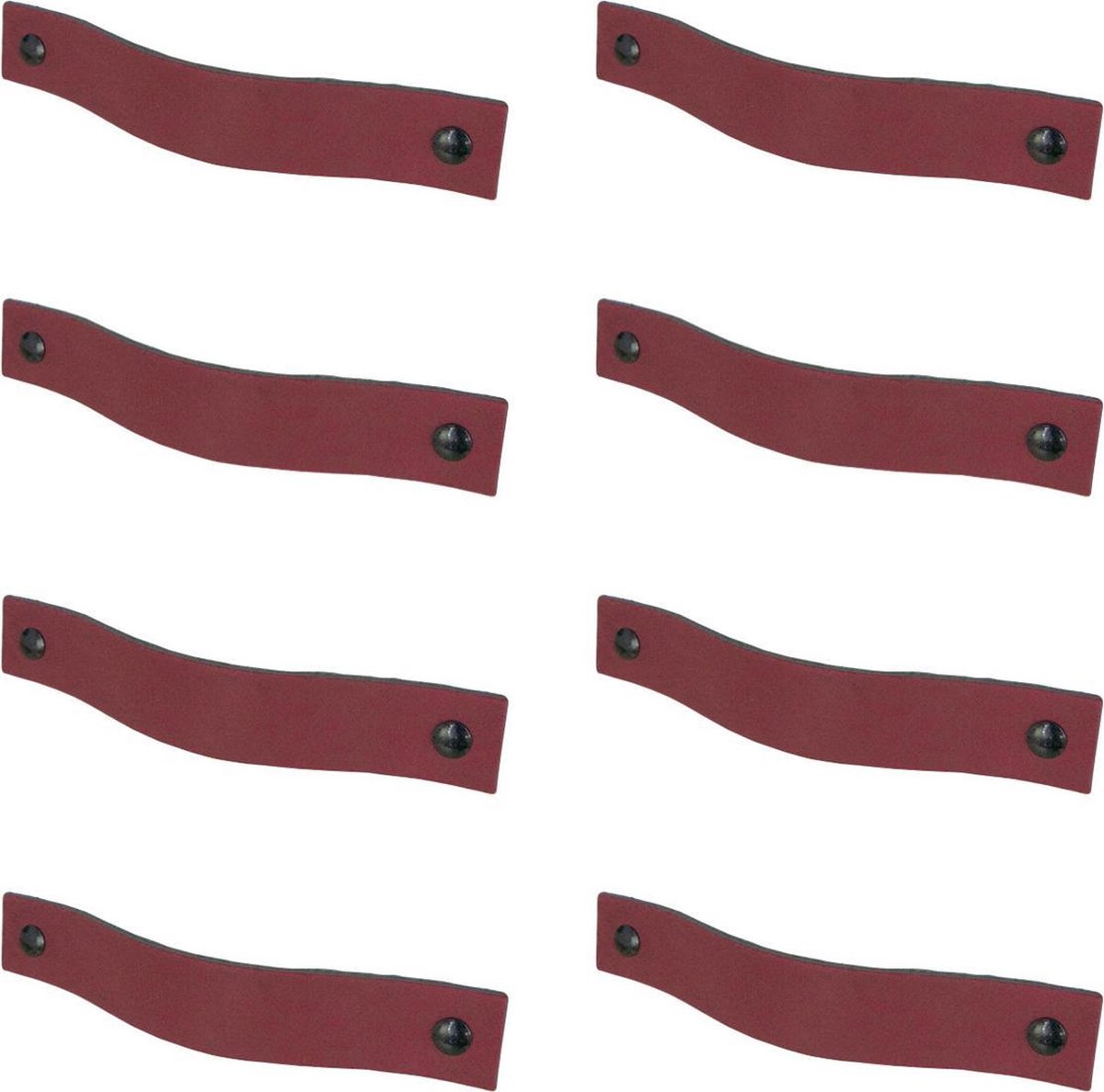 8x Leren handgrepen 'platte greep' - maat L (22,2 x 2,5 cm) - BORDO  - incl. 3 kleuren schroefjes (handgreepjes - leren grepen - greepjes - leren lusjes)