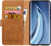Rosso Element Book Case Wallet Hoesje Geschikt voor Xiaomi Mi 10 (Pro) | Portemonnee | 3 Pasjes | Magneetsluiting | Stand Functie | Licht Bruin