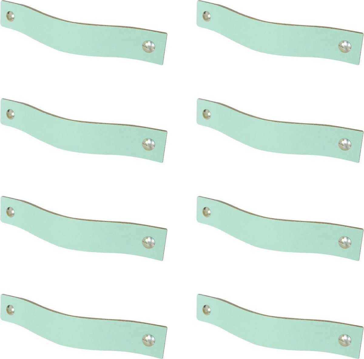 8x leren handgrepen 'platte greep' - maat M (19 x 2,5 cm) - MINT - incl. 3 kleuren schroefjes (handgreepjes - leren grepen - greepjes - leren lusjes)