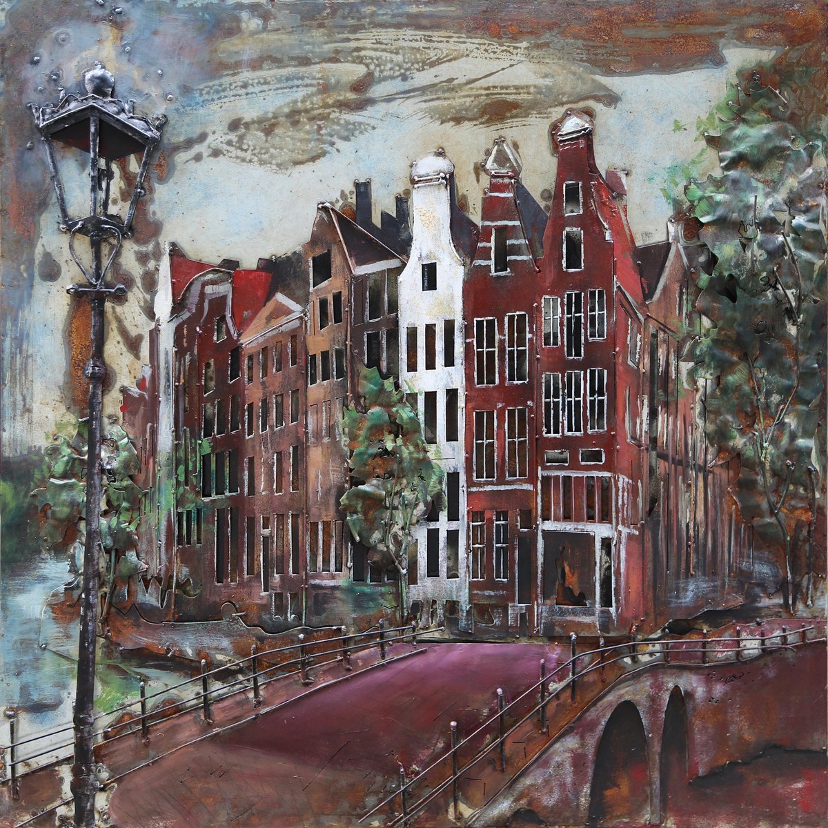 3D art Metaalschilderij - schilderij - wanddecoratie - Amsterdamse grachten  - 100x100... | bol.com