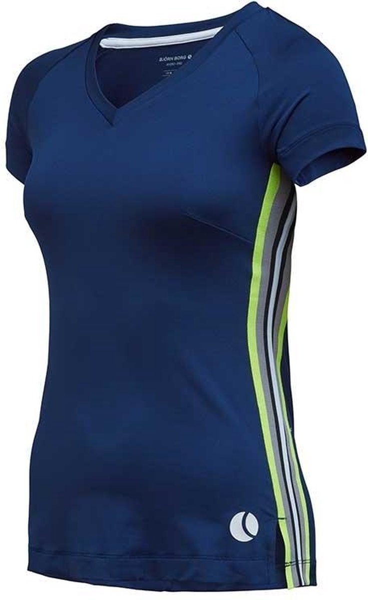 Bjorn Borg Tesia V T-shirt Dames - Donkerblauw, Citroengeel M | bol.com