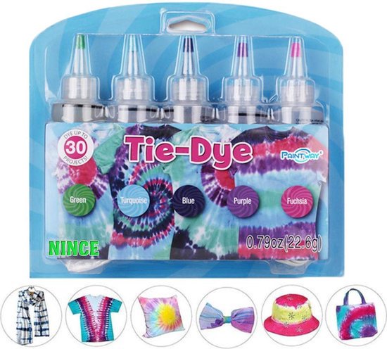 Nince Tie-Dye kit van hoge kwaliteit Kit 4 - Complete kit van 5 kleuren textiel - Tie Dye set - Tie Dye verf premium kwaliteit