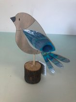 Decoratieve Vogel Van Hout - Blauw