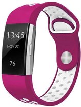 Horloge bandje voor Fitbit Charge 2 – paars wit - maat: s - verstelbaar sportbandje - sportief siliconen polsbandje – stabiele druksluiting - polsband - activity tracker bandje - S