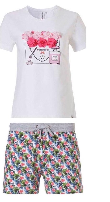 Rebelle Dames pyjama/shortama – wit-rood – 41201-432-2/100 – maat 40