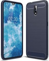 Nokia 2.3 hoesje - Gel case geborsteld metaal en carbonlook - Navy blauw - GSM Hoesje - Telefoonhoesje Geschikt Voor: Nokia 2.3