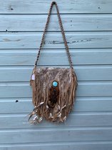 Ibiza Boho Gipsy suede tas met vacht-licht bruin- handmade