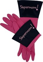 Huishoudhandschoen zwart-roze - Supermom - medium - luxe gloves latex