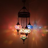 Turkse Lamp -  Hanglamp - Mozaïek Lamp - Marokkaanse Lamp - Oosters Lamp - Authentiek - Handgemaakt- Kroonluchter- Multi Kleur - 5 bollen