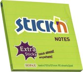 Stick'n sticky notes - 101x101mm, extra sticky, neon groen, gelinieerd, 90 memoblaadjes