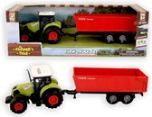 Tractor met frictiemotor en kiepende aanhangwagen - met geluid en lichtjes - speelgoed tractor 37 CM