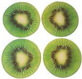 Luxe onderzetters FRUIT Kiwi - Multicolor - Glas - Ø 9 cm - Set van 4 - Rond - onderzetters voor glazen