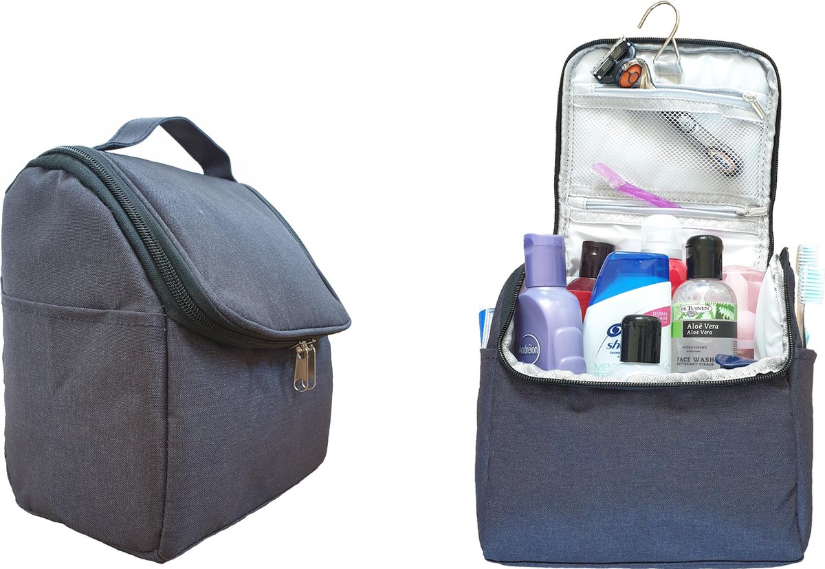SUNMOOL Toilettas hanging met haak - Toiletry Bag - Toiletbag - Ophangbare Toilettas met Haak - Type B - Zwart