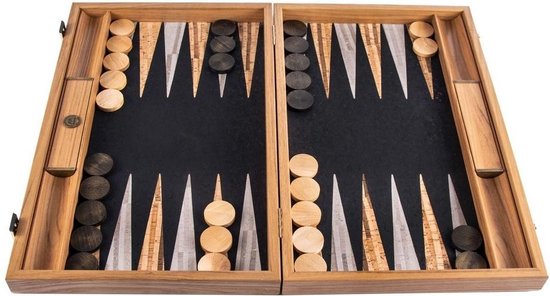 Thumbnail van een extra afbeelding van het spel Natuur-Kurk Backgammon spel met Olijfhouten stenen - 38x23cm -> 38x46cm in Kist  Top Kwaliteit