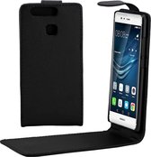 Voor Huawei P9 gewone textuur verticale flip lederen tas heuptas met magnetische gesp (zwart)