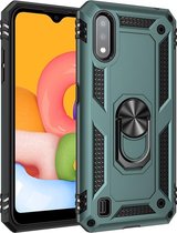 Voor Galaxy A01 schokbestendige TPU + pc-beschermhoes met 360 graden roterende houder (groen)