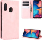 Voor Galaxy A20e Retro-skin Business magnetische zuignap Case met houder & kaartsleuven & portemonnee (roze)