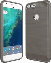 Voor Google Pixel XL geborsteld koolstofvezel textuur schokbestendige TPU beschermhoes (grijs)