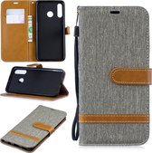 Kleurafstemming Denim Texture Leather Case voor Huawei P30 Lite, met houder & kaartsleuven & portemonnee & lanyard (grijs)