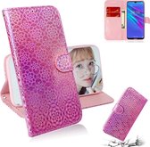 Voor Huawei Y6 2019 effen kleur kleurrijke magnetische gesp horizontale flip pu lederen case met houder & kaartsleuven & portemonnee & lanyard (roze)