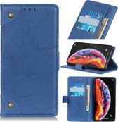 Koperen gesp retro gek paard textuur horizontale flip lederen case voor OnePlus 7 pro, met houder en kaartsleuven en portemonnee (blauw)