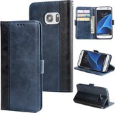 Voor Galaxy S7 Retro textuur Contrastkleur Splicing Horizontaal Flip TPU + PU lederen tas met kaartsleuven & houder & portemonnee (blauw)