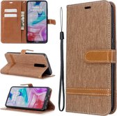 Voor xiaomi redmi 8 kleuraanpassing denim textuur horizontale flip pu lederen case met houder & kaartsleuven & portemonnee & lanyard (bruin)