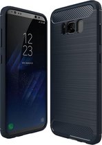 Voor Galaxy S8 + / G955 geborsteld koolstofvezel textuur schokbestendig TPU beschermhoes (donkerblauw)