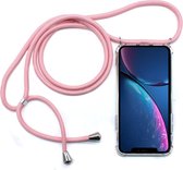 Four-Corner Anti-Fall transparante TPU mobiele telefoonhoes met lanyard voor iPhone XR (roze)