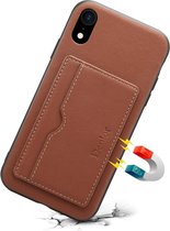 Voor iPhone XR Denior V3 luxe auto koeienhuid lederen beschermhoes met houder en kaartsleuf (bruin)