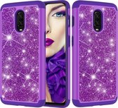 Glitter poeder contrast huid schokbestendig siliconen + pc beschermhoes voor OnePlus 6T (paars)