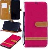 Kleurafstemming Denim Texture Leather Case voor Xiaomi Redmi Note 7, met houder & kaartsleuven & portemonnee & lanyard (rood)