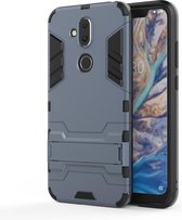 Shockproof PC + TPU Case voor Nokia 8.1 / X7, met houder (Navy Blue)