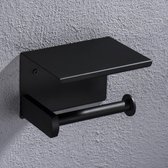 Porte-rouleau de papier toilette - Porte-rouleau de papier toilette - Noir - Étagère téléphone - Accessoires de salle de bain - Porte-papier toilette - Support téléphone